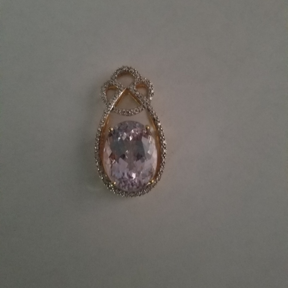 Genuine Kunzite and Diamond Pendant.